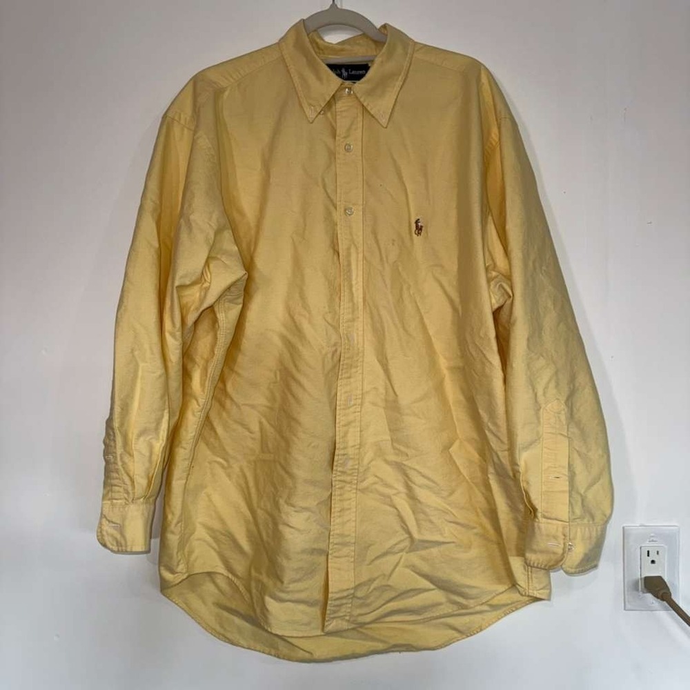 Ralph Lauren Yarmouth Oxford Shirt Button Up Men's Size 17-33 Yellow Flesh Pony